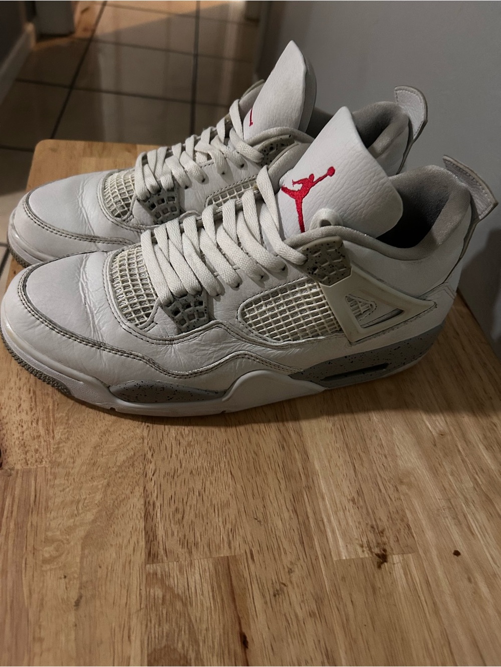 Jordan Men's White and Grey Sneakers with Red Jumpman